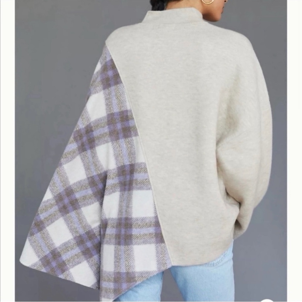 Anthropologie Pilcro Mixed Purple Plaid Poncho OS - Picture 2 of 8